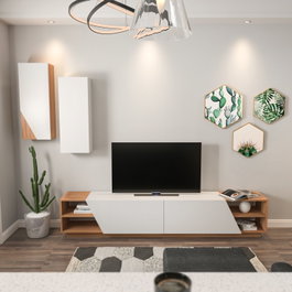 Hanah Home Mueble de TV Zebra Blanco y Teca
